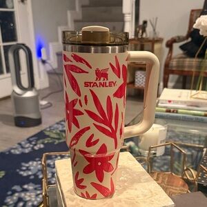 Stanley Cream and Red Floral Travel Mug